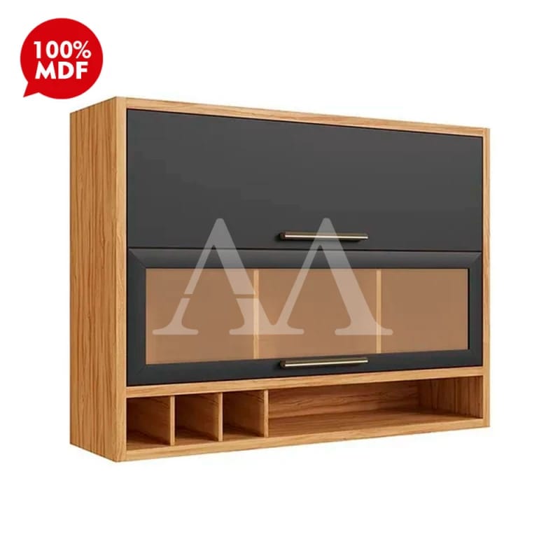 Armário Aéreo com Porta de Vidro Cinza