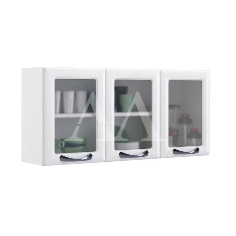 Armário Aéreo 3 Portas Branco com Vidro