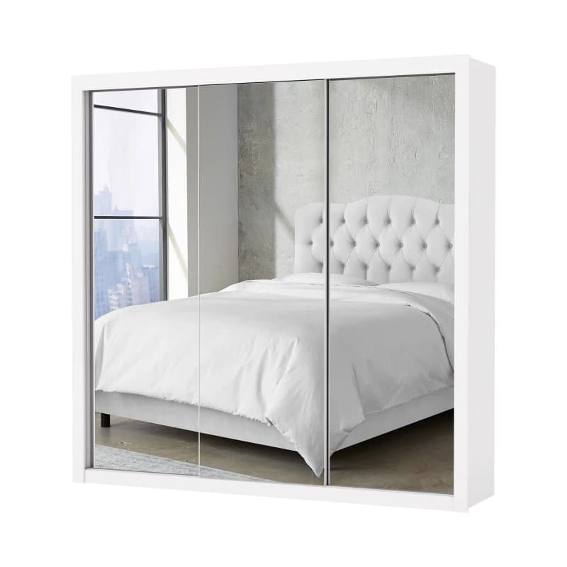 Guarda-roupa Branco 3 Portas de Espelho