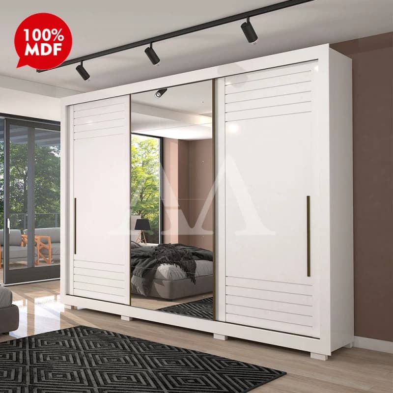 Guarda-roupa Branco Ripado com Espelho