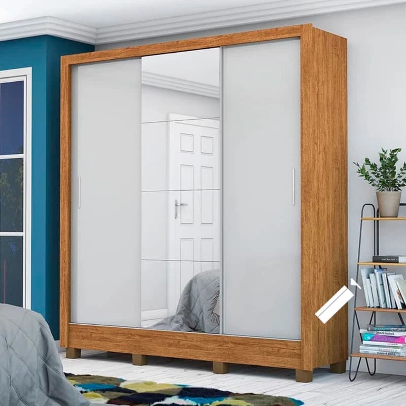 Guarda-roupa Natural com Portas Brancas