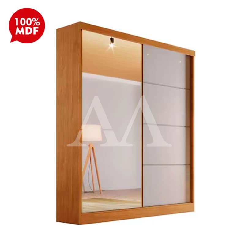 Guarda-roupa 2 Portas de Correr Natural com Espelho