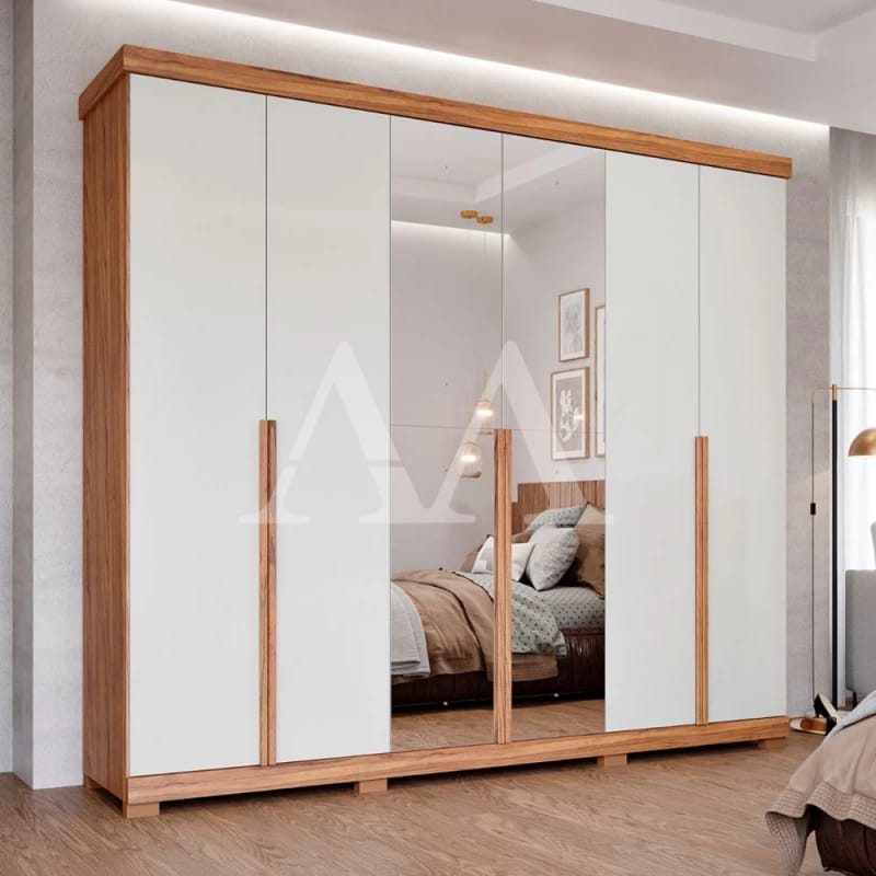 Guarda-roupa 6 Portas com 2 Espelhos Centrais
