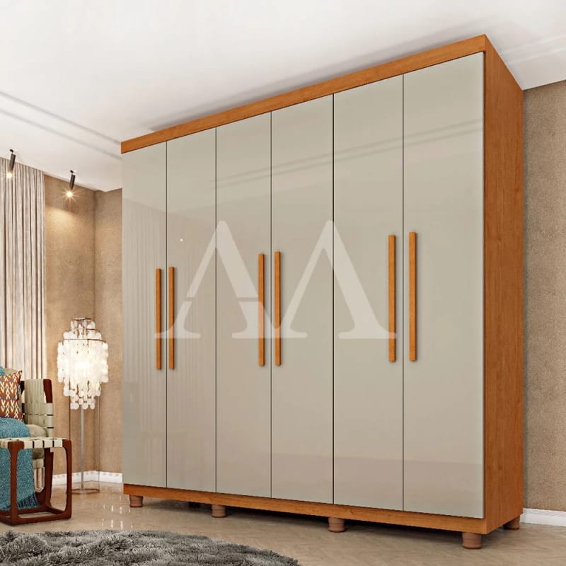 Guarda-roupa 6 Portas Off-White com Pés Cilíndricos