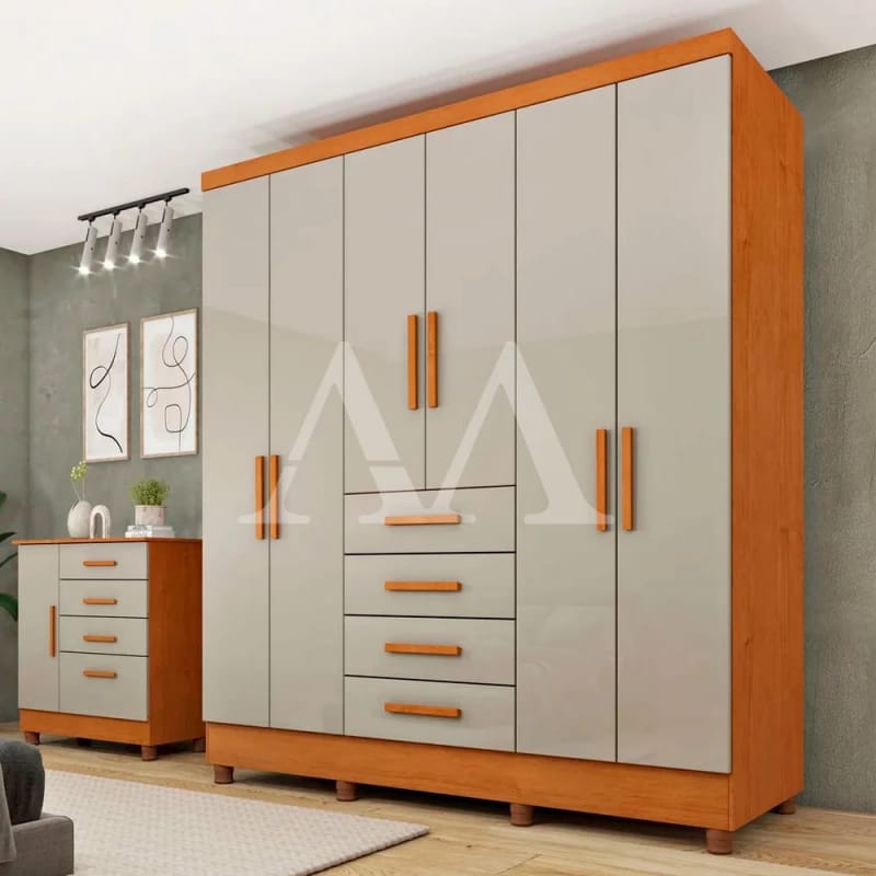 Guarda-roupa 6 Portas Off-White com Gavetas Centrais