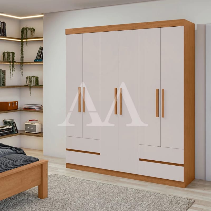 Guarda-roupa 6 Portas Off-White com Nichos e Gavetas