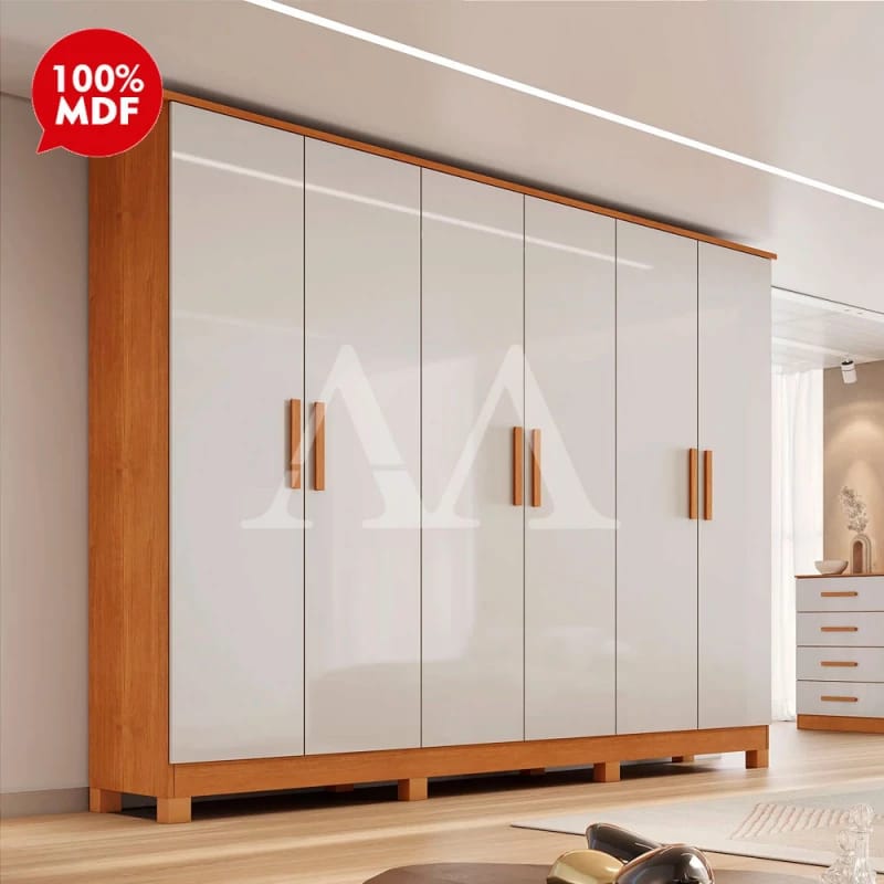 Guarda-roupa 6 Portas Off-White com Pés Palito Natural