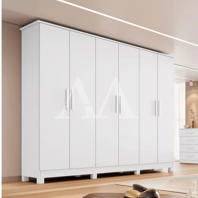 Guarda-roupa 6 Portas Branco com Pés Elevados