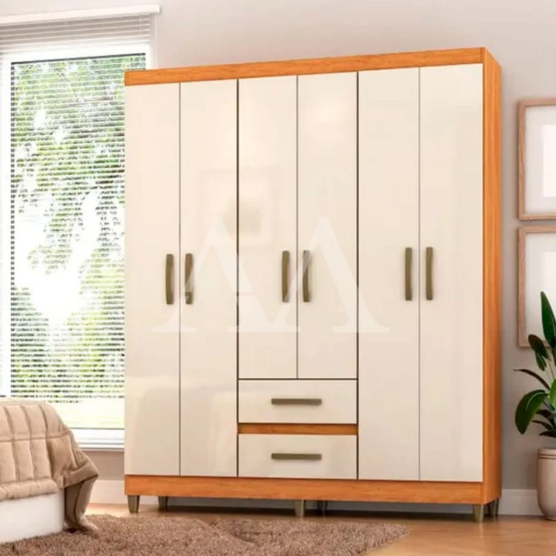 Guarda-roupa 6 Portas com 2 Gavetas Centrais Laranja