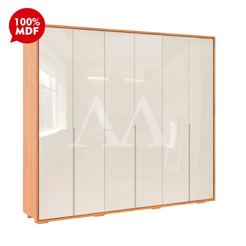 Guarda-roupa 6 Portas Off-White com Moldura Natural