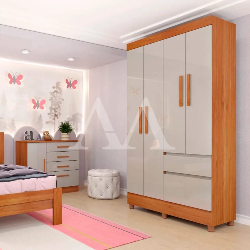 Guarda-roupa Infantil Laranja e Branco 4 Portas